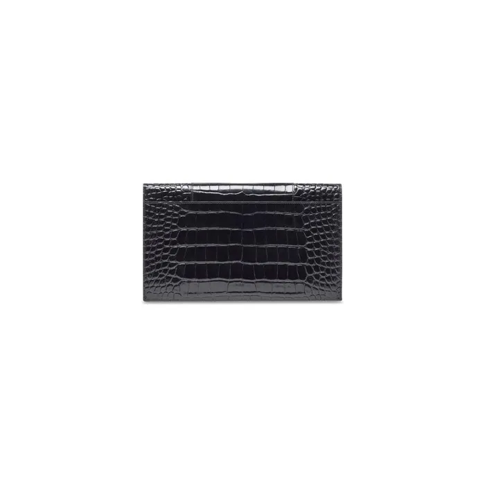 Women Clutches and Pouches Balenciaga Hourglass Flat Pouch With Flap Crocodile Embossed In Black