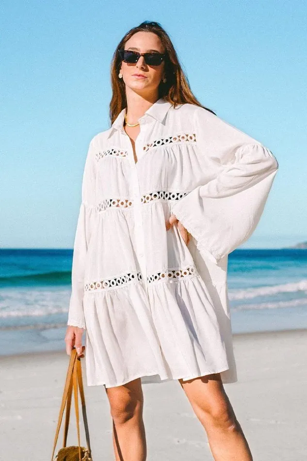 Women Cover Up Dresses Cupshe Antonella Ruffle Hem Button Front Kimono White
