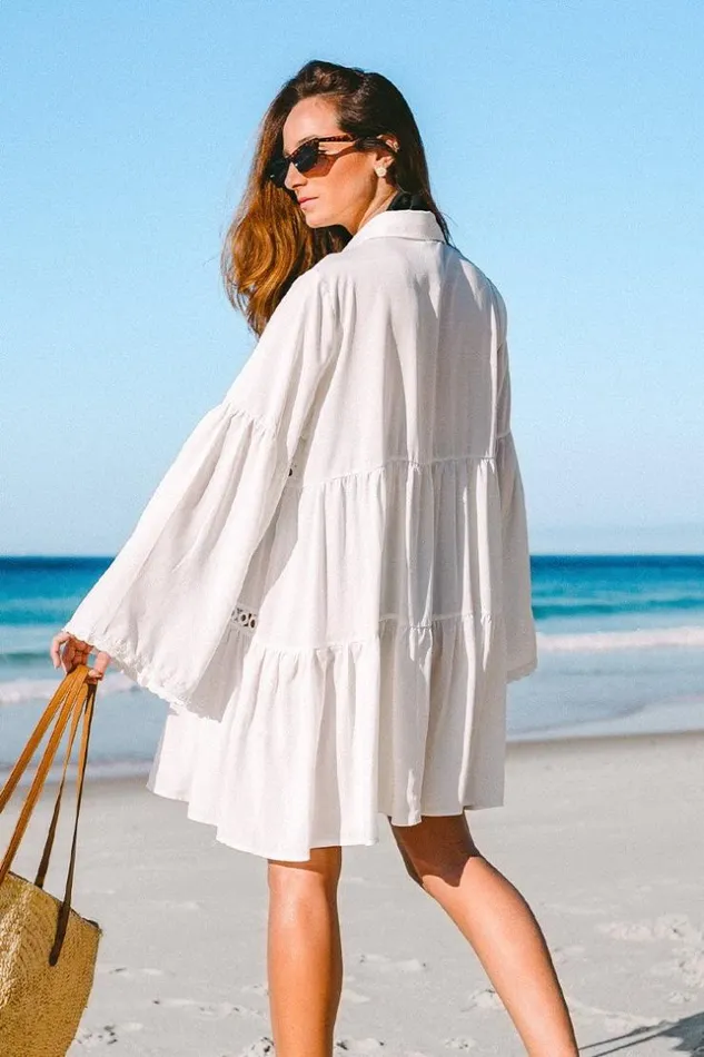 Women Cover Up Dresses Cupshe Antonella Ruffle Hem Button Front Kimono White