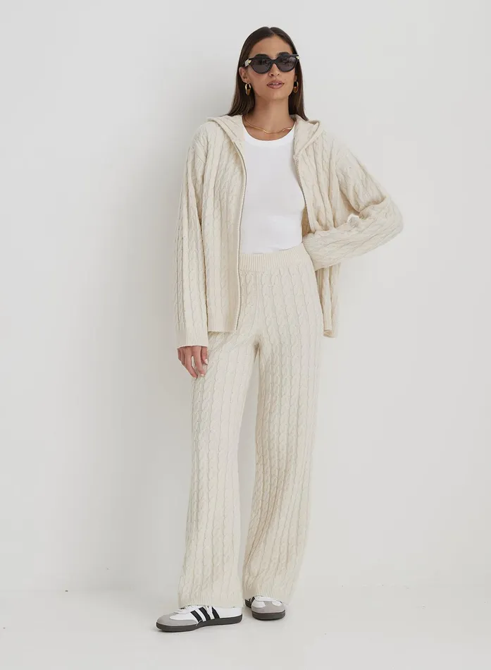 Women Cream Cable Knit Trouser Janina 4th and Reckless Knitwear