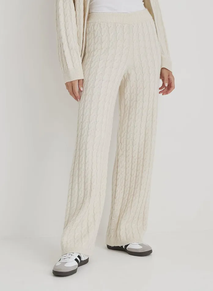 Women Cream Cable Knit Trouser Janina 4th and Reckless Knitwear