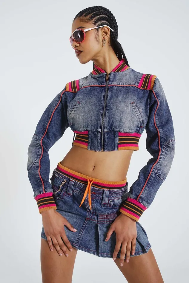 Women Cropped Denim Jacket With Rib Jaded London CoOrds