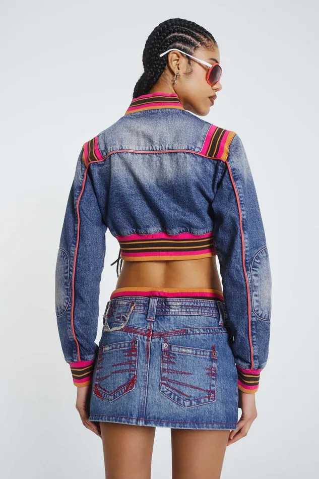 Women Cropped Denim Jacket With Rib Jaded London CoOrds