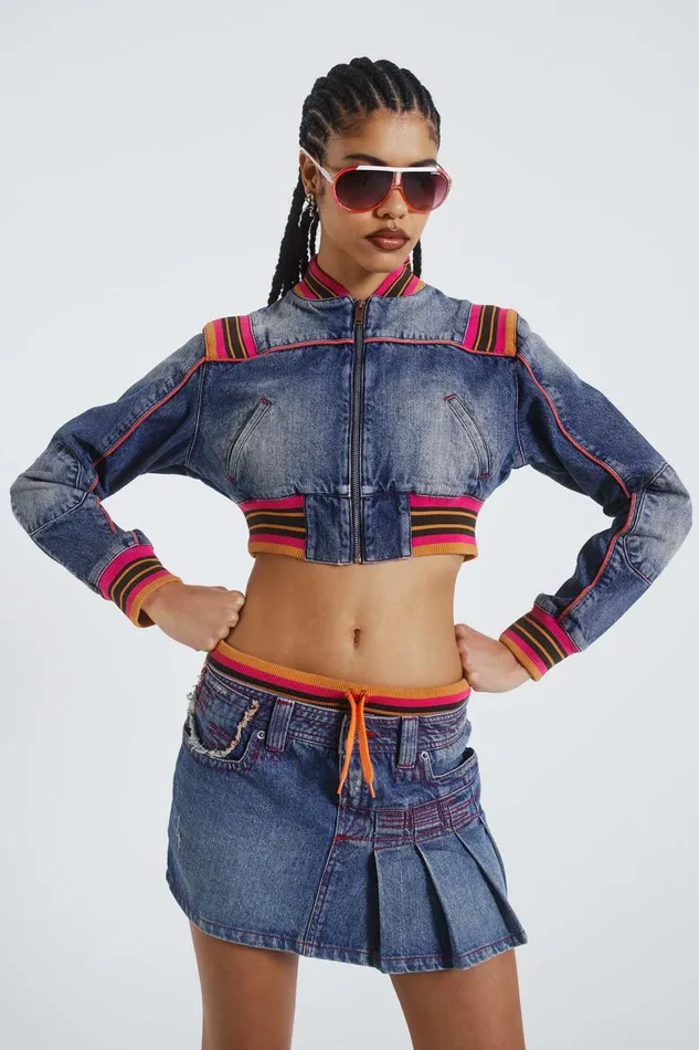 Women Cropped Denim Jacket With Rib Jaded London CoOrds