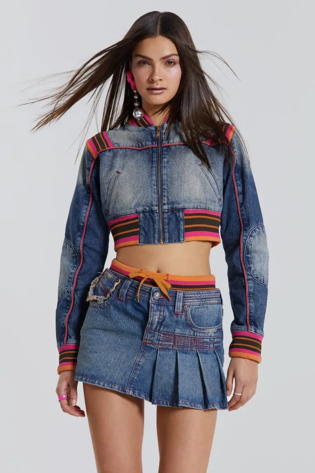 Women Cropped Denim Jacket With Rib Jaded London CoOrds