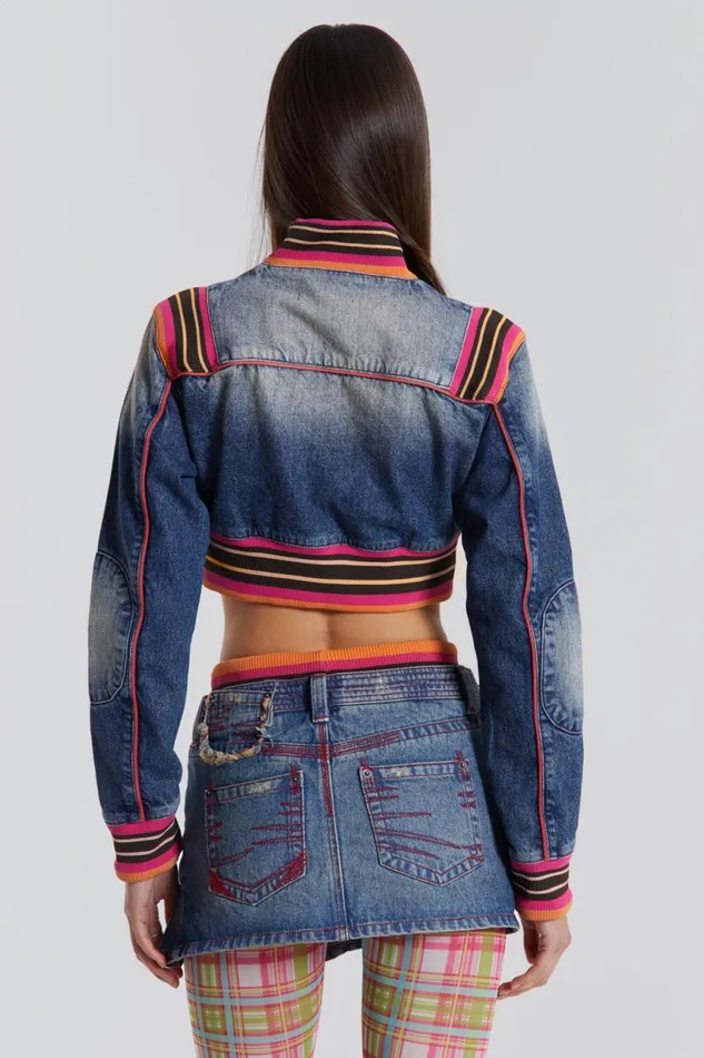 Women Cropped Denim Jacket With Rib Jaded London CoOrds