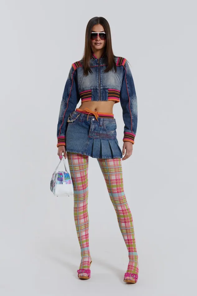 Women Cropped Denim Jacket With Rib Jaded London CoOrds