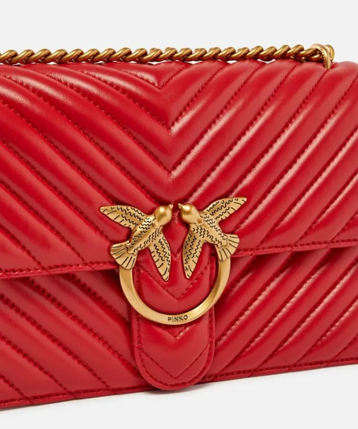 Women Crossbody Bags Pinko Classic LoveBag One Chevron Redantiquegold Women Crossbody Bags Pinko Classic LoveBag One Chevron Redantiquegold