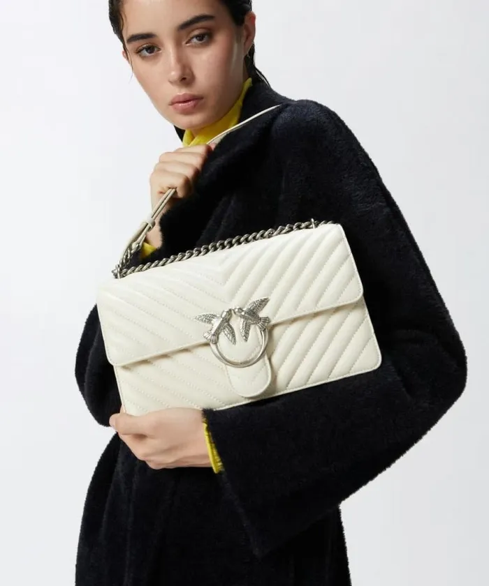 Women Crossbody Bags Pinko Classic LoveBag One Chevron Whitewhiteold Silver Women Crossbody Bags Pinko Classic LoveBag One Chevron Whitewhiteold Silver