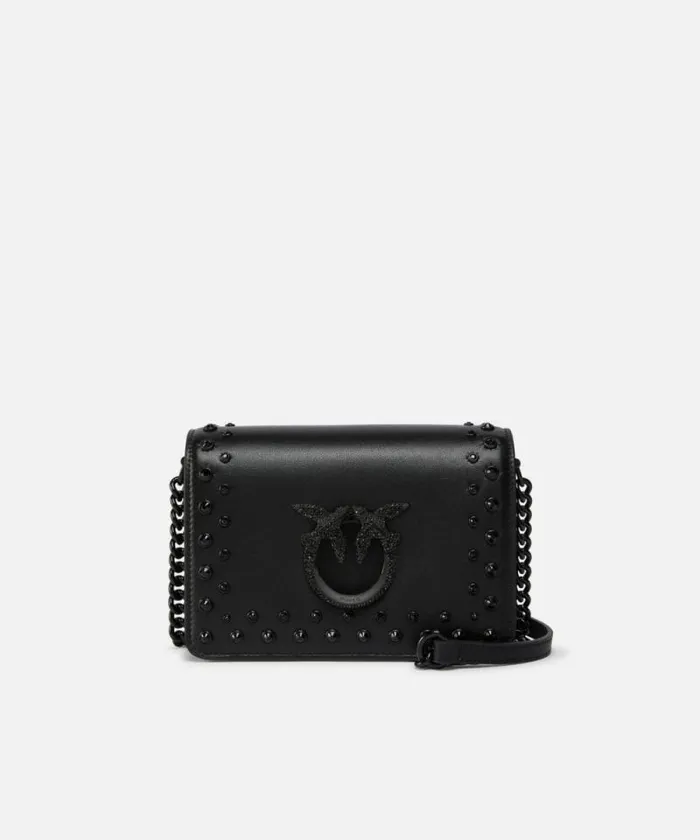 Women Crossbody Bags Pinko Love Bag Small Laminated Crossbody Bag With Rhinestones Limo Black Block Colour Women Crossbody Bags Pinko Love Bag Small Laminated Crossbody Bag With Rhinestones Limo Black Block Colour
