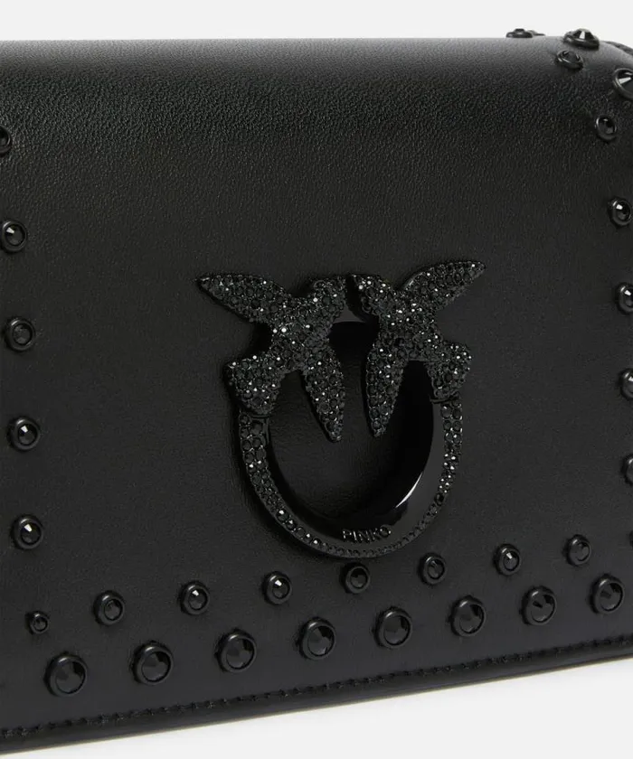 Women Crossbody Bags Pinko Love Bag Small Laminated Crossbody Bag With Rhinestones Limo Black Block Colour Women Crossbody Bags Pinko Love Bag Small Laminated Crossbody Bag With Rhinestones Limo Black Block Colour