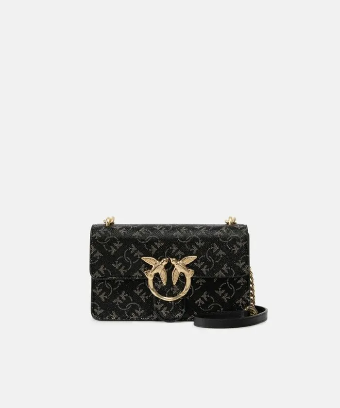 Women Crossbody Bags Pinko Mini Love Bag Leather Crossbody Bag With Monogram Rhinestone Blacksilvergold Women Crossbody Bags Pinko Mini Love Bag Leather Crossbody Bag With Monogram Rhinestone Blacksilvergold