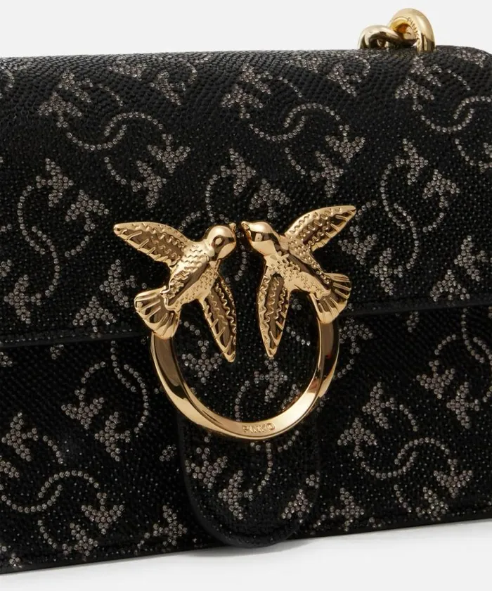 Women Crossbody Bags Pinko Mini Love Bag Leather Crossbody Bag With Monogram Rhinestone Blacksilvergold Women Crossbody Bags Pinko Mini Love Bag Leather Crossbody Bag With Monogram Rhinestone Blacksilvergold
