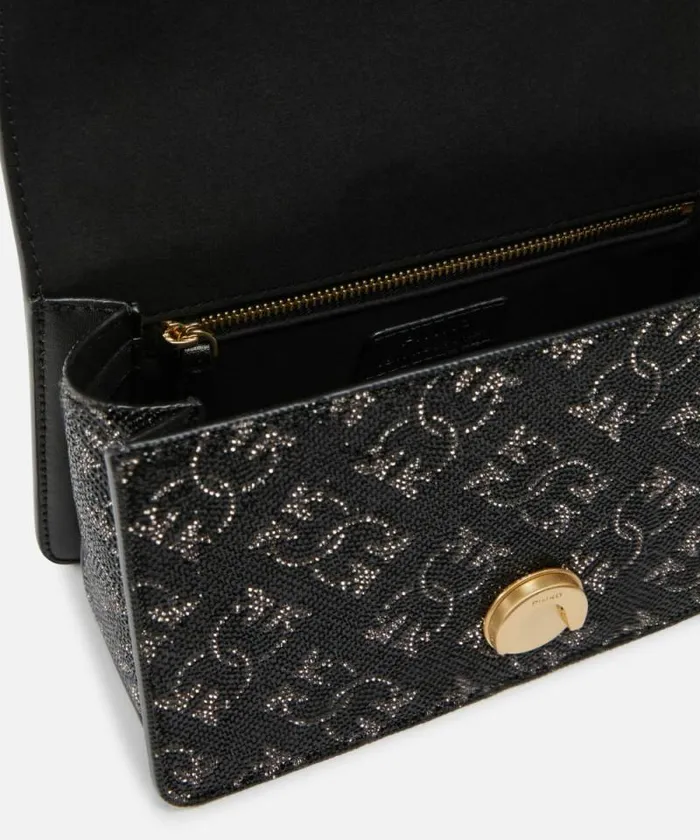 Women Crossbody Bags Pinko Mini Love Bag Leather Crossbody Bag With Monogram Rhinestone Blacksilvergold Women Crossbody Bags Pinko Mini Love Bag Leather Crossbody Bag With Monogram Rhinestone Blacksilvergold