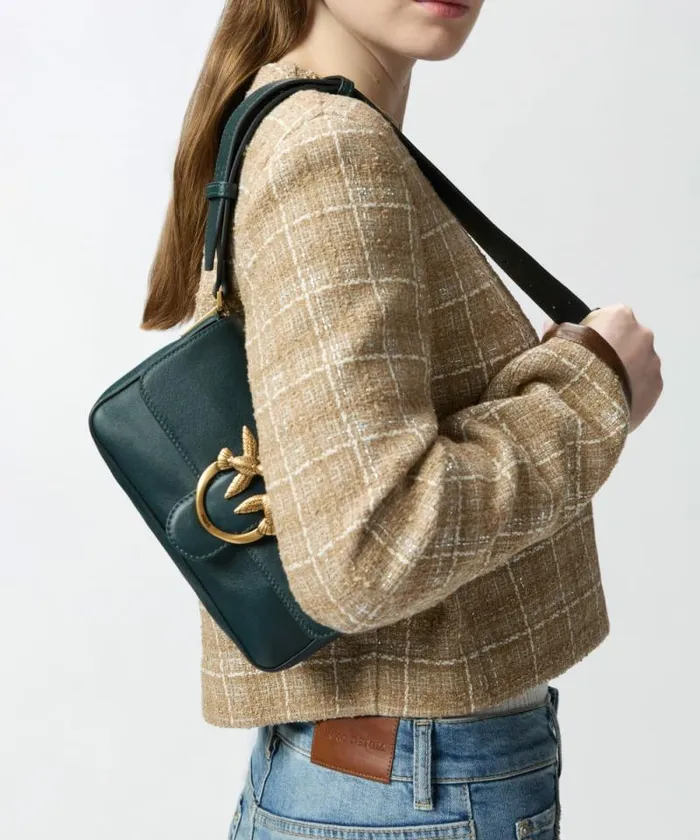 Women Crossbody Bags Pinko Mini Love Bag Soft Crossbody Bag In Leather Scarab Greenantiquegold Women Crossbody Bags Pinko Mini Love Bag Soft Crossbody Bag In Leather Scarab Greenantiquegold