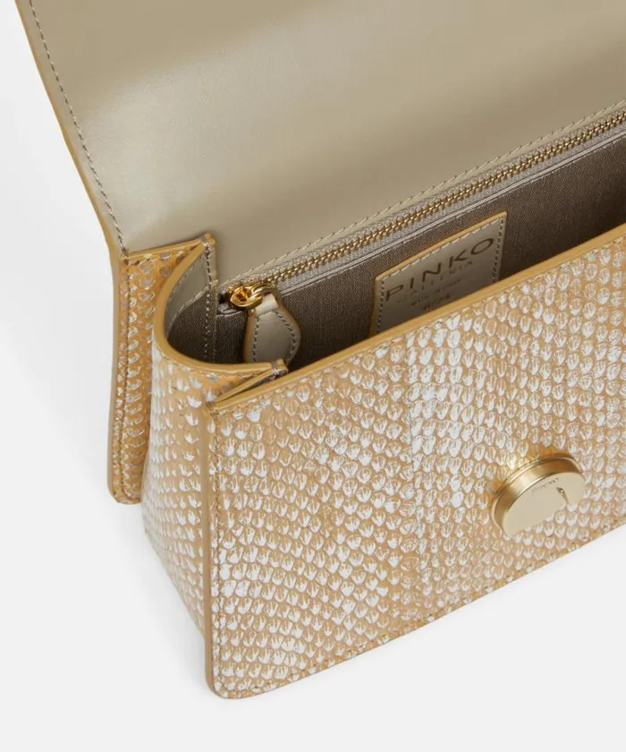 Women Crossbody Bags Pinko PINKO Galleria Laminated Reptile Skin Bag With Shoulder Strap And Handle Goldsilverlightgold Women Crossbody Bags Pinko PINKO Galleria Laminated Reptile Skin Bag With Shoulder Strap And Handle Goldsilverlightgold