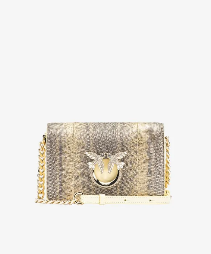 Women Crossbody Bags Pinko PINKO Galleria Mini Click Crossbody Bag In Glittery Reptile Leather Haylightgold Women Crossbody Bags Pinko PINKO Galleria Mini Click Crossbody Bag In Glittery Reptile Leather Haylightgold