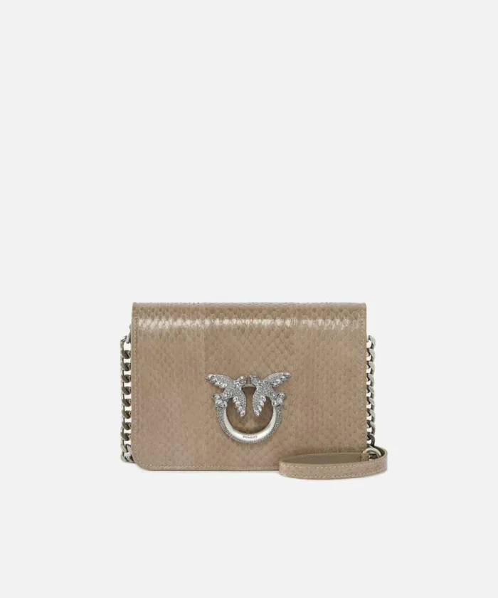 Women Crossbody Bags Pinko PINKO Galleria Mini Love Bag Crossbody Bag In Shiny Reptile Skin Lit Ashold Silver Women Crossbody Bags Pinko PINKO Galleria Mini Love Bag Crossbody Bag In Shiny Reptile Skin Lit Ashold Silver