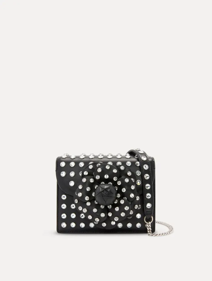 Women Crystal Stud Mini TRO Bag Black Oscar De La Renta Handbags
