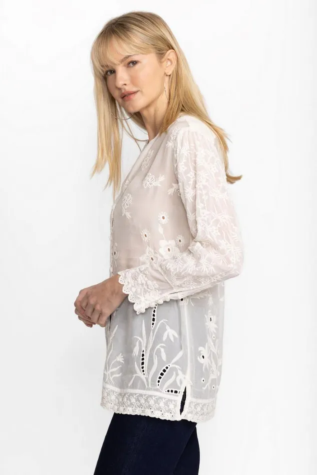 Women DENI ISABEL BLOUSE White Johnny Was Tops Women DENI ISABEL BLOUSE White Johnny Was Tops