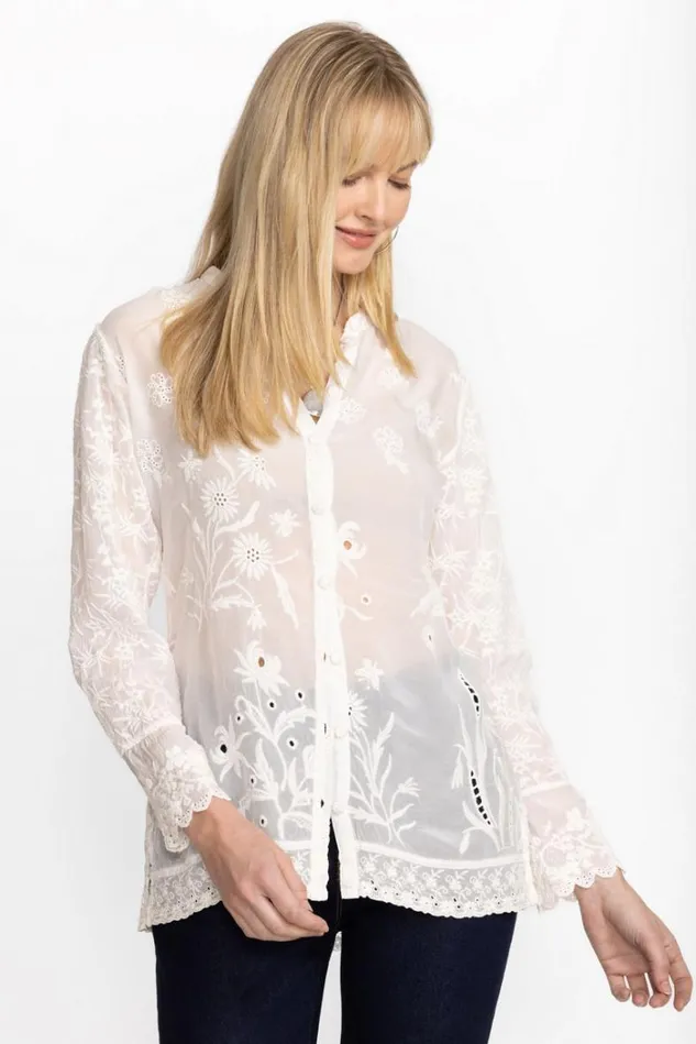 Women DENI ISABEL BLOUSE White Johnny Was Tops Women DENI ISABEL BLOUSE White Johnny Was Tops