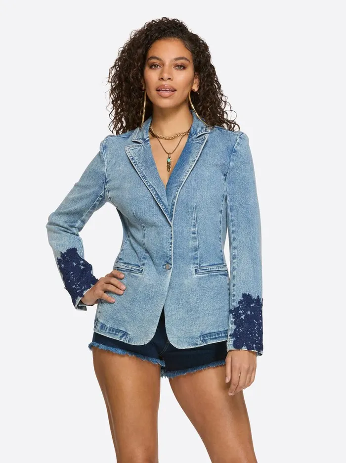 Women Denim Jessica Simpson Fitted Blazer In Reflection