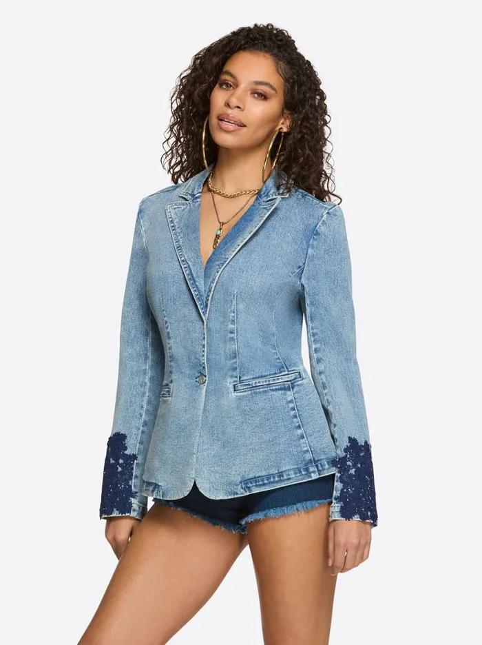 Women Denim Jessica Simpson Fitted Blazer In Reflection