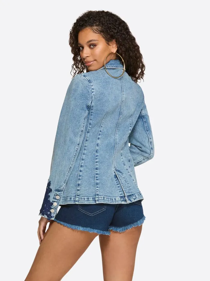 Women Denim Jessica Simpson Fitted Blazer In Reflection