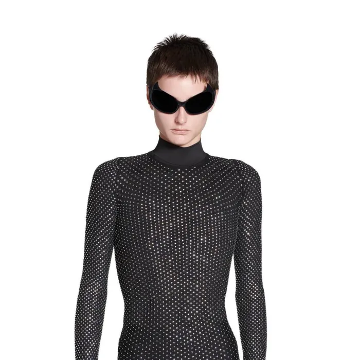 Women Dresses and Skirts Balenciaga Crystal Mesh Mini Dress In Black