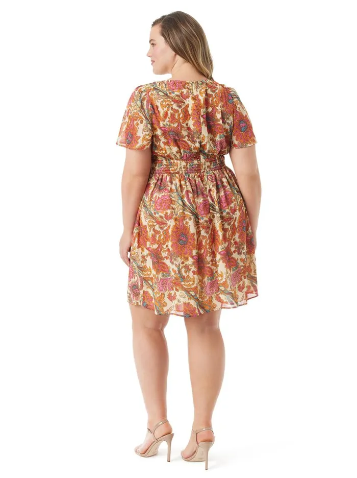 Women Dresses Jessica Simpson Vilma Button Front Dress In Apricot Sherbet Paisley