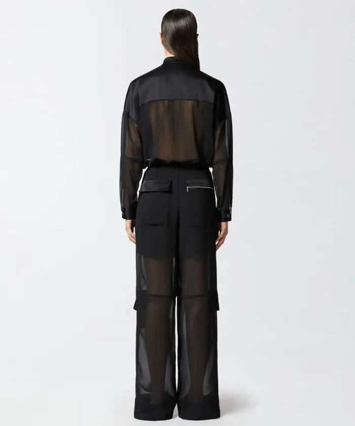 Women Dresses Pinko Cargo Jumpsuit In Shiny Satin And Georgette Limo Black Women Dresses Pinko Cargo Jumpsuit In Shiny Satin And Georgette Limo Black