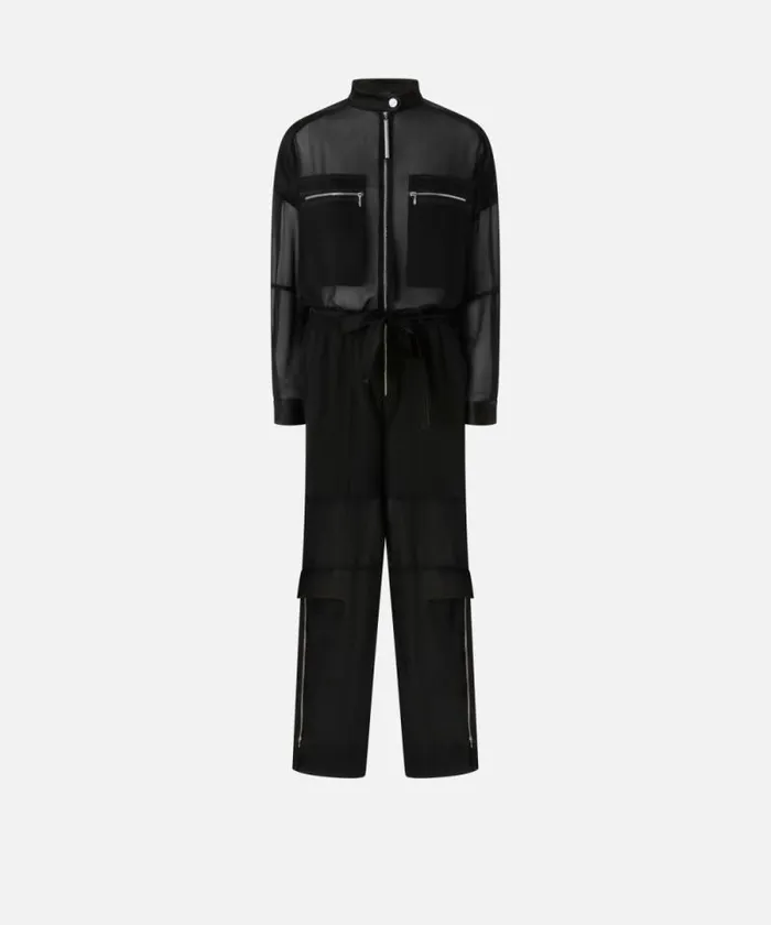 Women Dresses Pinko Cargo Jumpsuit In Shiny Satin And Georgette Limo Black Women Dresses Pinko Cargo Jumpsuit In Shiny Satin And Georgette Limo Black