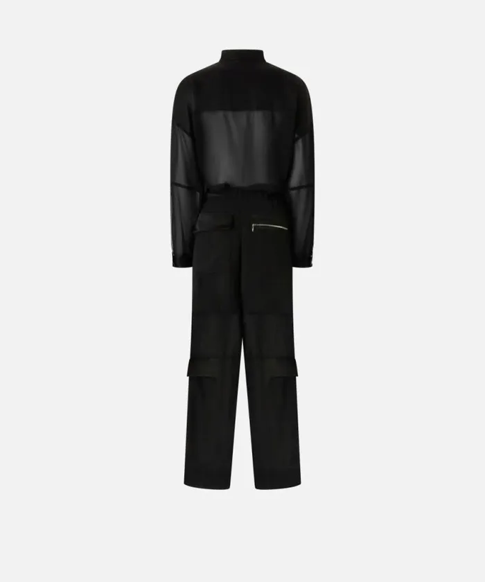 Women Dresses Pinko Cargo Jumpsuit In Shiny Satin And Georgette Limo Black Women Dresses Pinko Cargo Jumpsuit In Shiny Satin And Georgette Limo Black