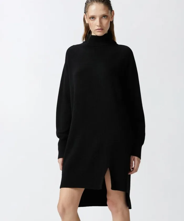 Women Dresses Pinko Cashmereblend Turtleneck Dress With Front Slit Limo Black