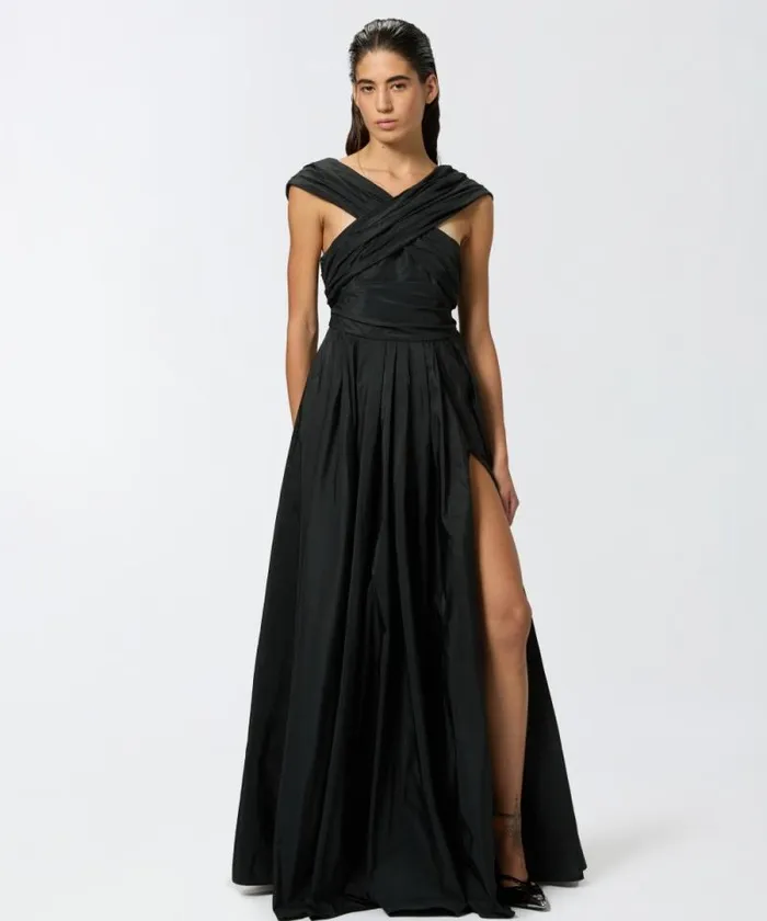 Women Dresses Pinko Elegant Long Taffeta Dress With Open Shoulders Limo Black