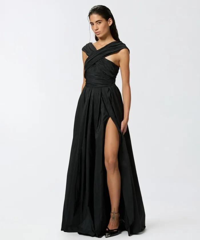 Women Dresses Pinko Elegant Long Taffeta Dress With Open Shoulders Limo Black Women Dresses Pinko Elegant Long Taffeta Dress With Open Shoulders Limo Black
