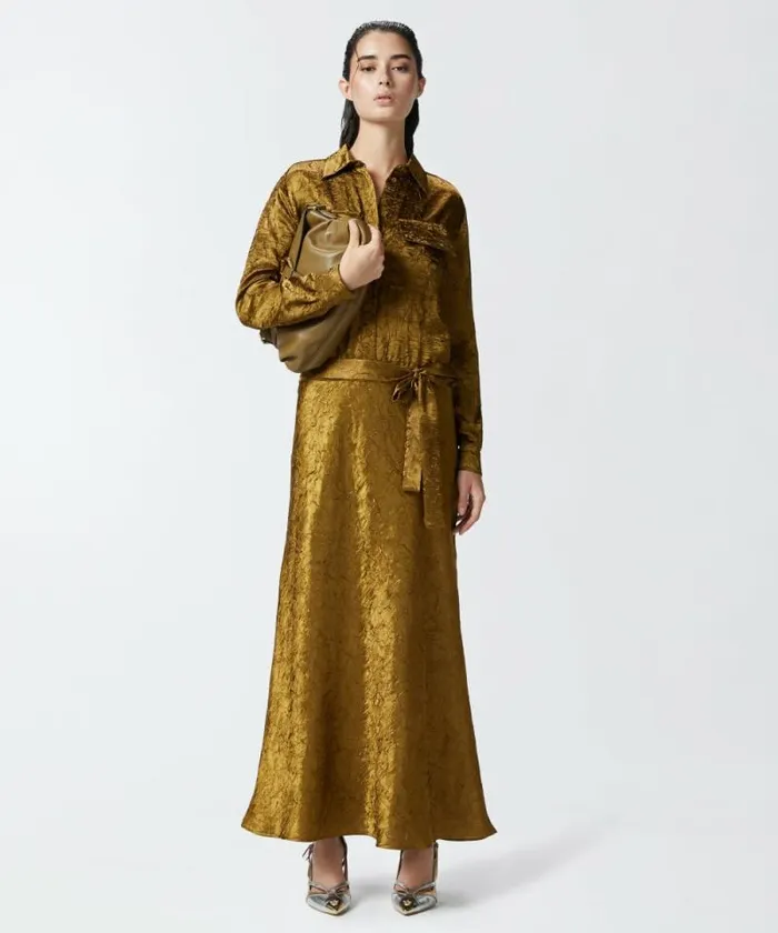 Women Dresses Pinko Long Crinkled Satin Shirt Dress Plantation
