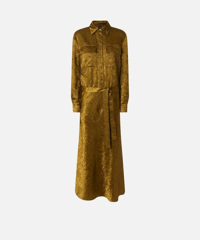 Women Dresses Pinko Long Crinkled Satin Shirt Dress Plantation Women Dresses Pinko Long Crinkled Satin Shirt Dress Plantation