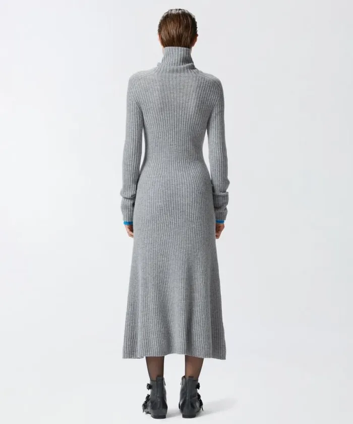 Women Dresses Pinko Long Ribbed Knit Cashmereblend Dress Light Greyturquoise Women Dresses Pinko Long Ribbed Knit Cashmereblend Dress Light Greyturquoise