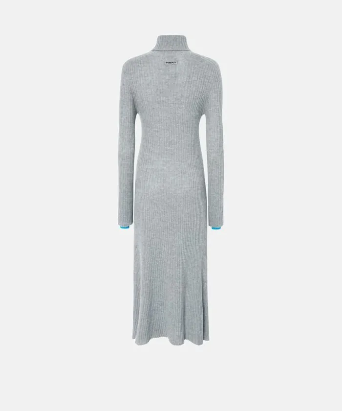 Women Dresses Pinko Long Ribbed Knit Cashmereblend Dress Light Greyturquoise Women Dresses Pinko Long Ribbed Knit Cashmereblend Dress Light Greyturquoise