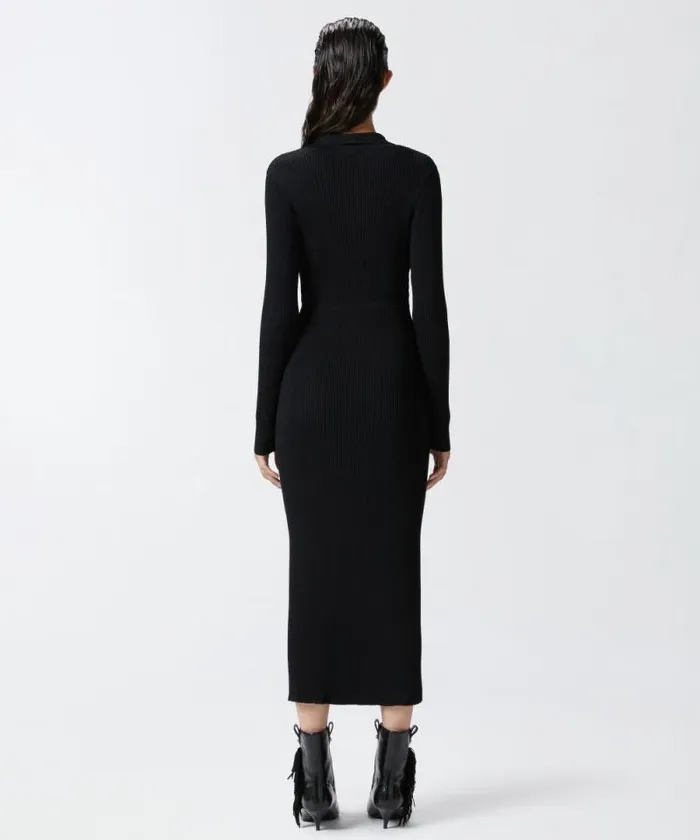 Women Dresses Pinko Long Ribbed Knit Dress With Golden Buttons Limo Black Women Dresses Pinko Long Ribbed Knit Dress With Golden Buttons Limo Black
