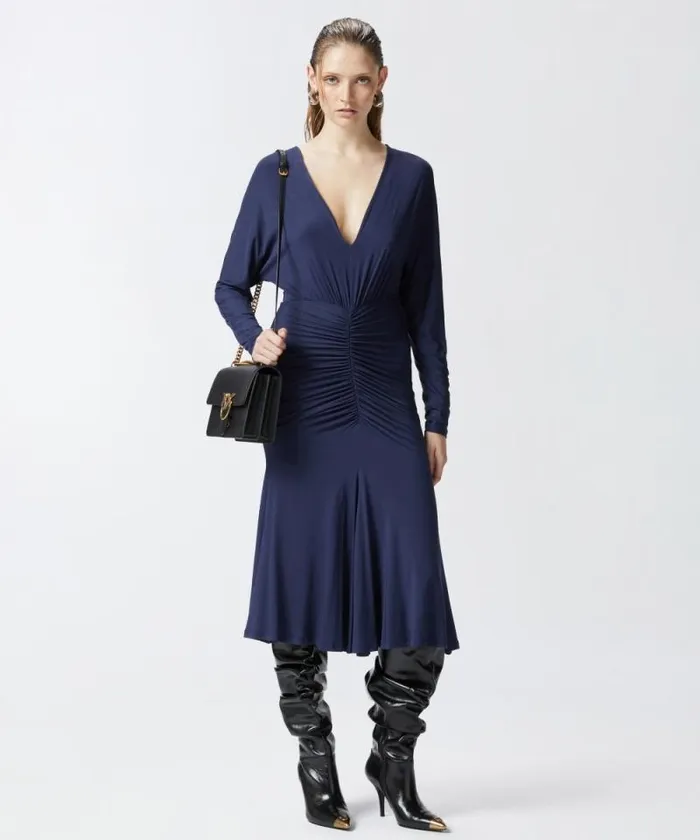 Women Dresses Pinko Modal Midi Dress With Vneck Ceremonial Blue