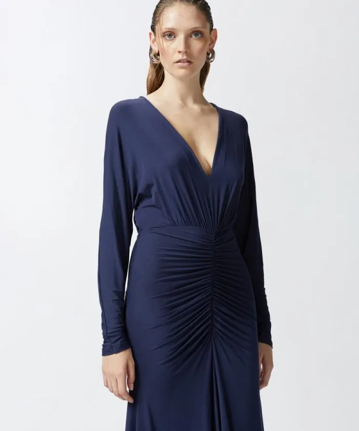 Women Dresses Pinko Modal Midi Dress With Vneck Ceremonial Blue Women Dresses Pinko Modal Midi Dress With Vneck Ceremonial Blue