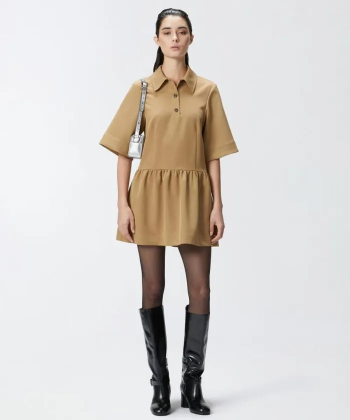 Women Dresses Pinko Polostyle Mini Dress Made Of Technical Fabric Brown 8211 Otter
