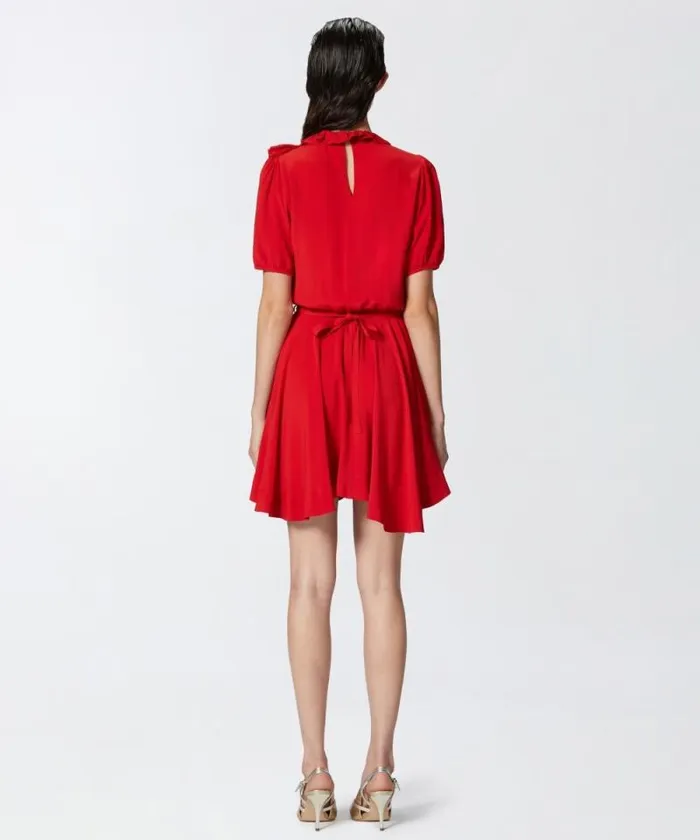 Women Dresses Pinko Silkblend Mini Dress With Rose And Ruffles Salsa Red Women Dresses Pinko Silkblend Mini Dress With Rose And Ruffles Salsa Red