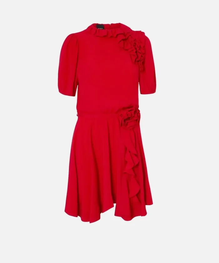 Women Dresses Pinko Silkblend Mini Dress With Rose And Ruffles Salsa Red Women Dresses Pinko Silkblend Mini Dress With Rose And Ruffles Salsa Red