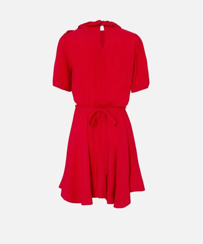 Women Dresses Pinko Silkblend Mini Dress With Rose And Ruffles Salsa Red Women Dresses Pinko Silkblend Mini Dress With Rose And Ruffles Salsa Red