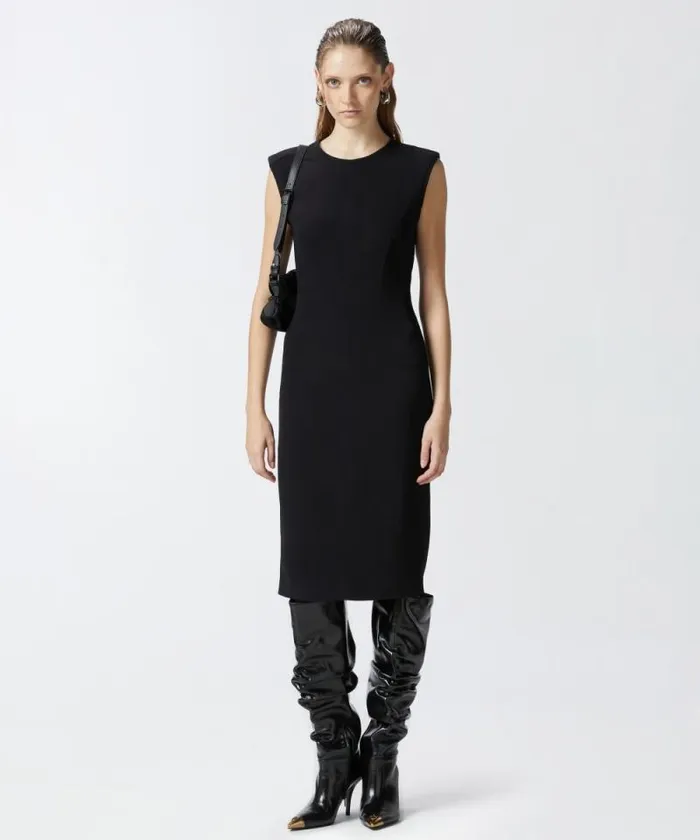 Women Dresses Pinko Sleeveless Technical Cady Midi Dress Limo Black