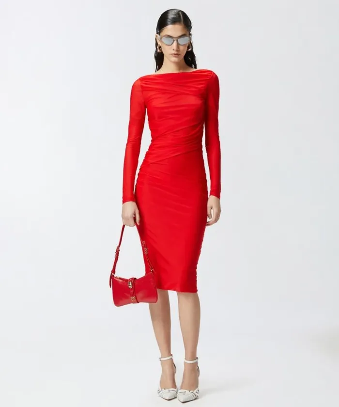 Women Dresses Pinko Slimfitting Calflength Jersey Dress Formula1 Red