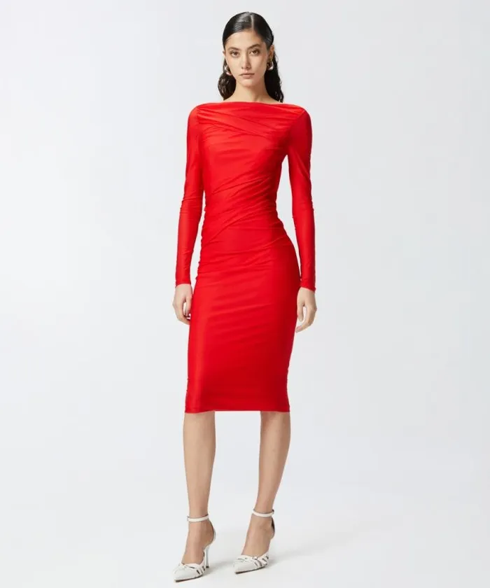 Women Dresses Pinko Slimfitting Calflength Jersey Dress Formula1 Red Women Dresses Pinko Slimfitting Calflength Jersey Dress Formula1 Red